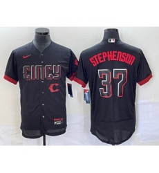 Men's Cincinnati Reds #37 Tyler Stephenson Black 2023 City Connect Flex Base Stitched Jersey