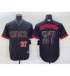 Men's Cincinnati Reds #37 Tyler Stephenson Number Black 2023 City Connect Cool Base Stitched Jersey1