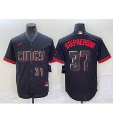 Men's Cincinnati Reds #37 Tyler Stephenson Number Black 2023 City Connect Cool Base Stitched Jersey2