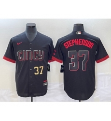 Men's Cincinnati Reds #37 Tyler Stephenson Number Black 2023 City Connect Cool Base Stitched Jersey