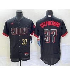 Men's Cincinnati Reds #37 Tyler Stephenson Number Black 2023 City Connect Flex Base Stitched Jersey 1 