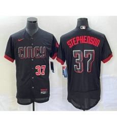 Men's Cincinnati Reds #37 Tyler Stephenson Number Black 2023 City Connect Flex Base Stitched Jersey 2 