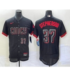 Men's Cincinnati Reds #37 Tyler Stephenson Number Black 2023 City Connect Flex Base Stitched Jersey