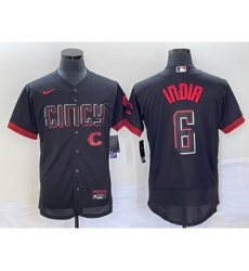 Men's Cincinnati Reds #6 Jonathan India Black 2023 City Connect Flex Base Stitched Jersey 1 