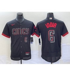 Men's Cincinnati Reds #6 Jonathan India Number Black 2023 City Connect Flex Base Stitched Jersey 2 