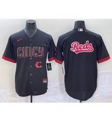 Men's Cincinnati Reds Big Logo Black 2023 City Connect Cool Base Stitched Jersey