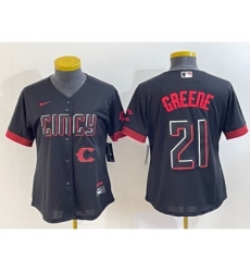 Women's Cincinnati Reds #21 Hunter Greene Black 2023 City Connect Cool Base Stitched Jersey