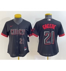 Women's Cincinnati Reds #21 Hunter Greene Number Black 2023 City Connect Cool Base Stitched Jersey1