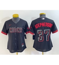 Women's Cincinnati Reds #37 Tyler Stephenson Black 2023 City Connect Cool Base Stitched Jersey1