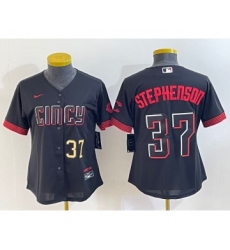 Women's Cincinnati Reds #37 Tyler Stephenson Number Black 2023 City Connect Cool Base Stitched Jersey1