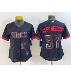 Women's Cincinnati Reds #37 Tyler Stephenson Number Black 2023 City Connect Cool Base Stitched Jersey2