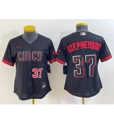 Women's Cincinnati Reds #37 Tyler Stephenson Number Black 2023 City Connect Cool Base Stitched Jersey