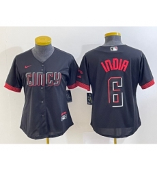 Women's Cincinnati Reds #6 Jonathan India Black 2023 City Connect Cool Base Stitched Jersey 1