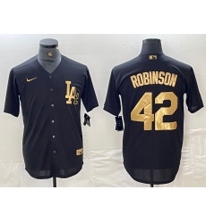 Men's Los Angeles Dodgers #42 Jackie Robinson Black Gold Cool Base Stitched Jersey