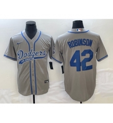 Men's Los Angeles Dodgers #42 Jackie Robinson Grey Cool Base Stitched Baseball Jersey1