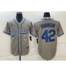 Men's Los Angeles Dodgers #42 Jackie Robinson Grey Cool Base Stitched Baseball Jersey