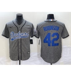 Men's Los Angeles Dodgers #42 Jackie Robinson Grey Gridiron Cool Base Stitched Baseball Jersey