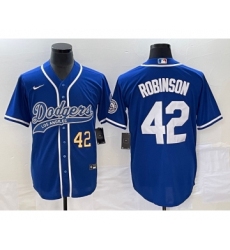 Men's Los Angeles Dodgers #42 Jackie Robinson Number Blue Cool Base Stitched Baseball Jersey