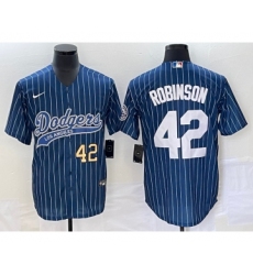 Men's Los Angeles Dodgers #42 Jackie Robinson Number Blue Pinstripe Cool Base Stitched Baseball Jersey