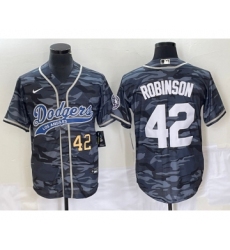 Men's Los Angeles Dodgers #42 Jackie Robinson Number Grey Camo Cool Base Stitched Baseball Jersey