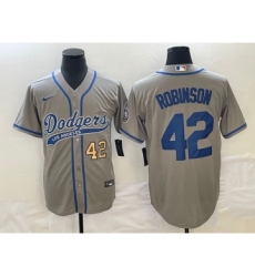 Men's Los Angeles Dodgers #42 Jackie Robinson Number Grey Cool Base Stitched Baseball Jersey