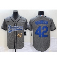 Men's Los Angeles Dodgers #42 Jackie Robinson Number Grey Gridiron Cool Base Stitched Baseball Jersey