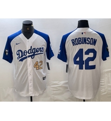 Men's Los Angeles Dodgers #42 Jackie Robinson Number White Blue Fashion Stitched Cool Base Limited Jersey