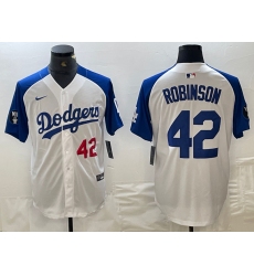 Men's Los Angeles Dodgers #42 Jackie Robinson Number White Blue Fashion Stitched Cool Base Limited Jerseys