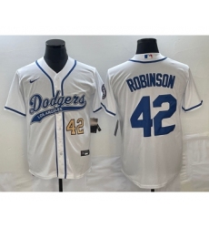 Men's Los Angeles Dodgers #42 Jackie Robinson Number White Cool Base Stitched Baseball Jersey