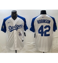 Men's Los Angeles Dodgers #42 Jackie Robinson White Blue Fashion Stitched Cool Base Limited Jersey