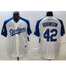 Men's Los Angeles Dodgers #42 Jackie Robinson White Blue Fashion Stitched Cool Base Limited Jerseys