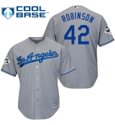 Youth Majestic Los Angeles Dodgers #42 Jackie Robinson Authentic Grey Road 2017 World Series Bound Cool Base MLB Jersey