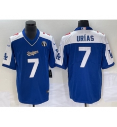 Men's Los Angeles Dodgers #7 Julio Urias Blue Vin Scully Pullover Stitched Jersey