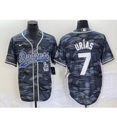 Men's Los Angeles Dodgers #7 Julio Urias Gray Camo Cool Base Stitched Baseball Jersey