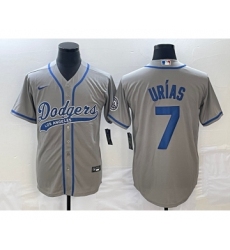 Men's Los Angeles Dodgers #7 Julio Urias Grey Cool Base Stitched Baseball Jersey1