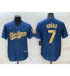 Men's Los Angeles Dodgers #7 Julio Urias Navy Blue Gold Pinstripe Stitched MLB Cool Base Nike Jersey