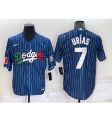 Men's Los Angeles Dodgers #7 Julio Urias Navy Blue Pinstripe 2020 World Series Cool Base Nike Jersey