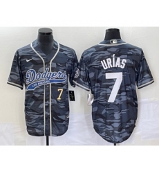 Men's Los Angeles Dodgers #7 Julio Urias Number Gray Camo Cool Base Stitched Baseball Jersey