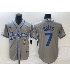 Men's Los Angeles Dodgers #7 Julio Urias Number Grey Cool Base Stitched Baseball Jersey