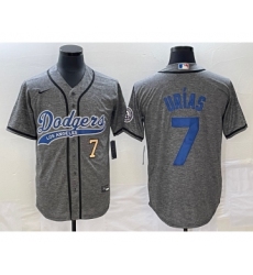 Men's Los Angeles Dodgers #7 Julio Urias Number Grey Gridiron Cool Base Stitched Baseball Jersey