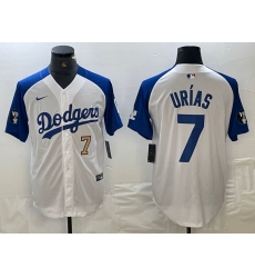 Men's Los Angeles Dodgers #7 Julio Urias Number White Blue Fashion Stitched Cool Base Limited Jersey