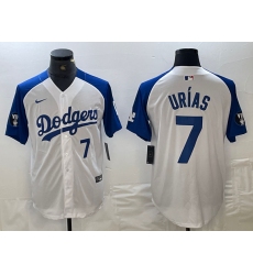 Men's Los Angeles Dodgers #7 Julio Urias Number White Blue Fashion Stitched Cool Base Limited Jerseys