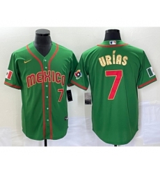 Men's Mexico Baseball #7 Julio Urias Number 2023 Green Red Gold World Baseball Classic Stitched Jersey 2