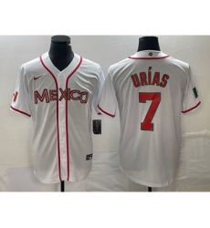 Men's Nike Mexico Baseball #7 Julio Urias NEW 2023 White World Classic Stitched Jersey