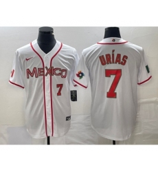 Men's Nike Mexico Baseball #7 Julio Urias Number NEW 2023 White World Classic Stitched Jersey