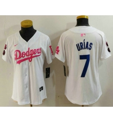 Women's Los Angeles Dodgers #7 Julio Urias White Pink With Limited Stitched Jersey