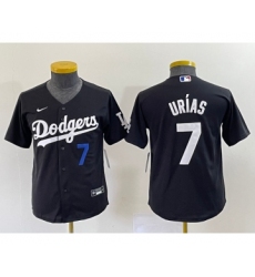 Youth Los Angeles Dodgers #7 Julio Urias Number Black Turn Back The Clock Stitched Cool Base Jersey1