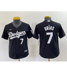 Youth Los Angeles Dodgers #7 Julio Urias Number Black Turn Back The Clock Stitched Cool Base Jersey