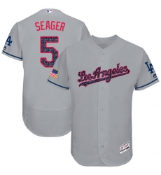 Men's Majestic Los Angeles Dodgers #5 Corey Seager Authentic Grey Stars & Stripes Authentic Collection Flex Base MLB Jersey