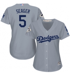 Women's Majestic Los Angeles Dodgers #5 Corey Seager Replica Grey Road 2017 World Series Bound Cool Base MLB Jersey